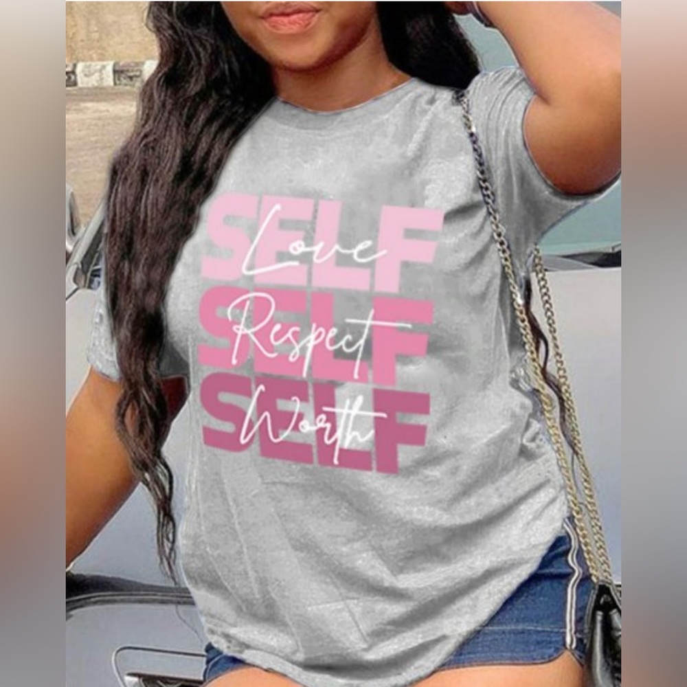 LW Round Neck Gradient Letter Print T-shirt